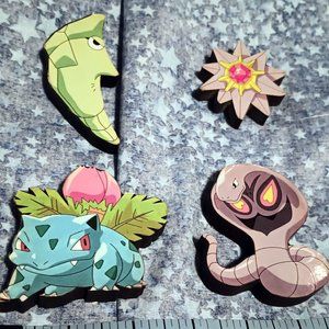 Lot of 4, 1/2" thick, vintage Pokemon magnets, Bulbasaur, Arbok, Staryu, Metapod